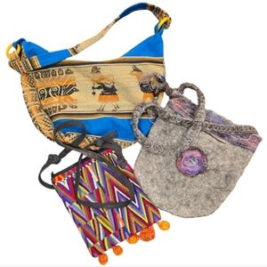 Boho Bag Bundle Hippie Wool Pompom shoulder Bags Lot of 3
